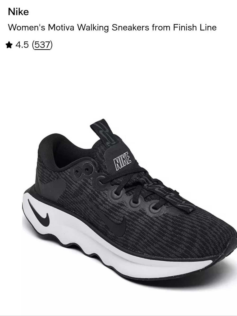 Womens Nike Motiva Walking Shoe Size 9 Black/white